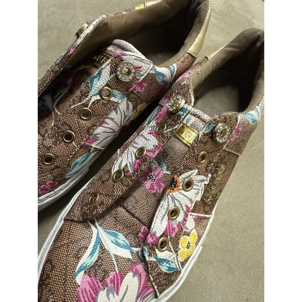 Guess Womens Loven Multicolor Floral Lace-Up Sneaker Shoes. Sz 7M. NO SHOELACES